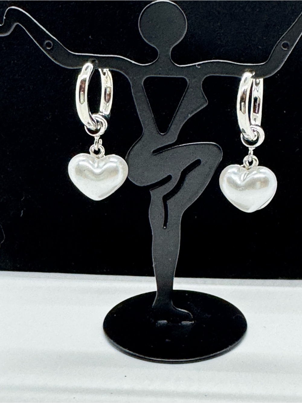 Silver Heart Dangle Hoop Earrings - Silver